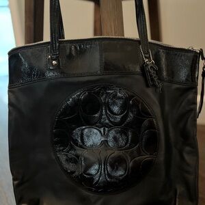 Coach Black Leather and Canvas Tote Bag